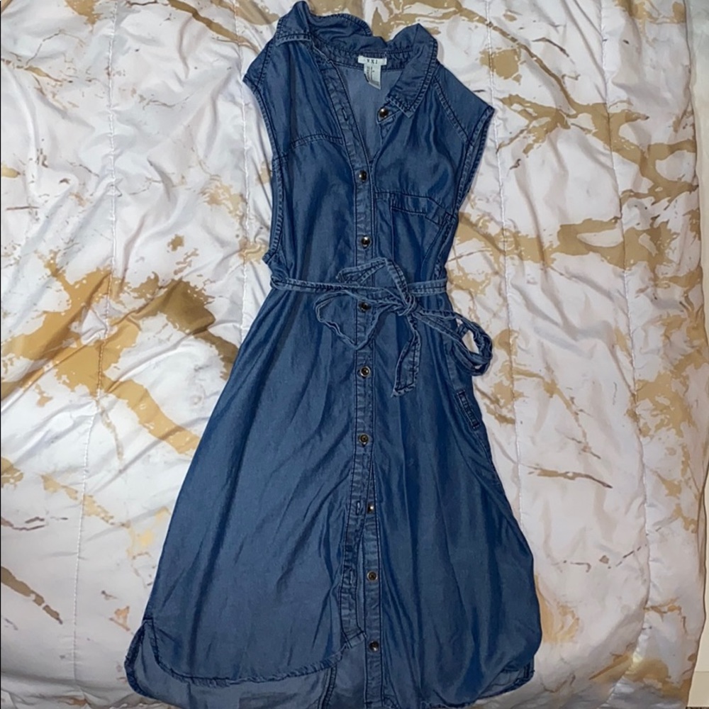 Collared button down denim dress